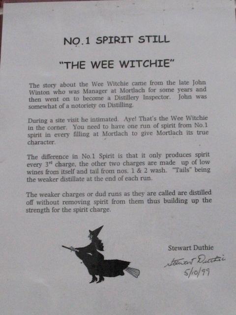 Historische Informationstafel über die No. 1 Spirit Still The Wee Witchie